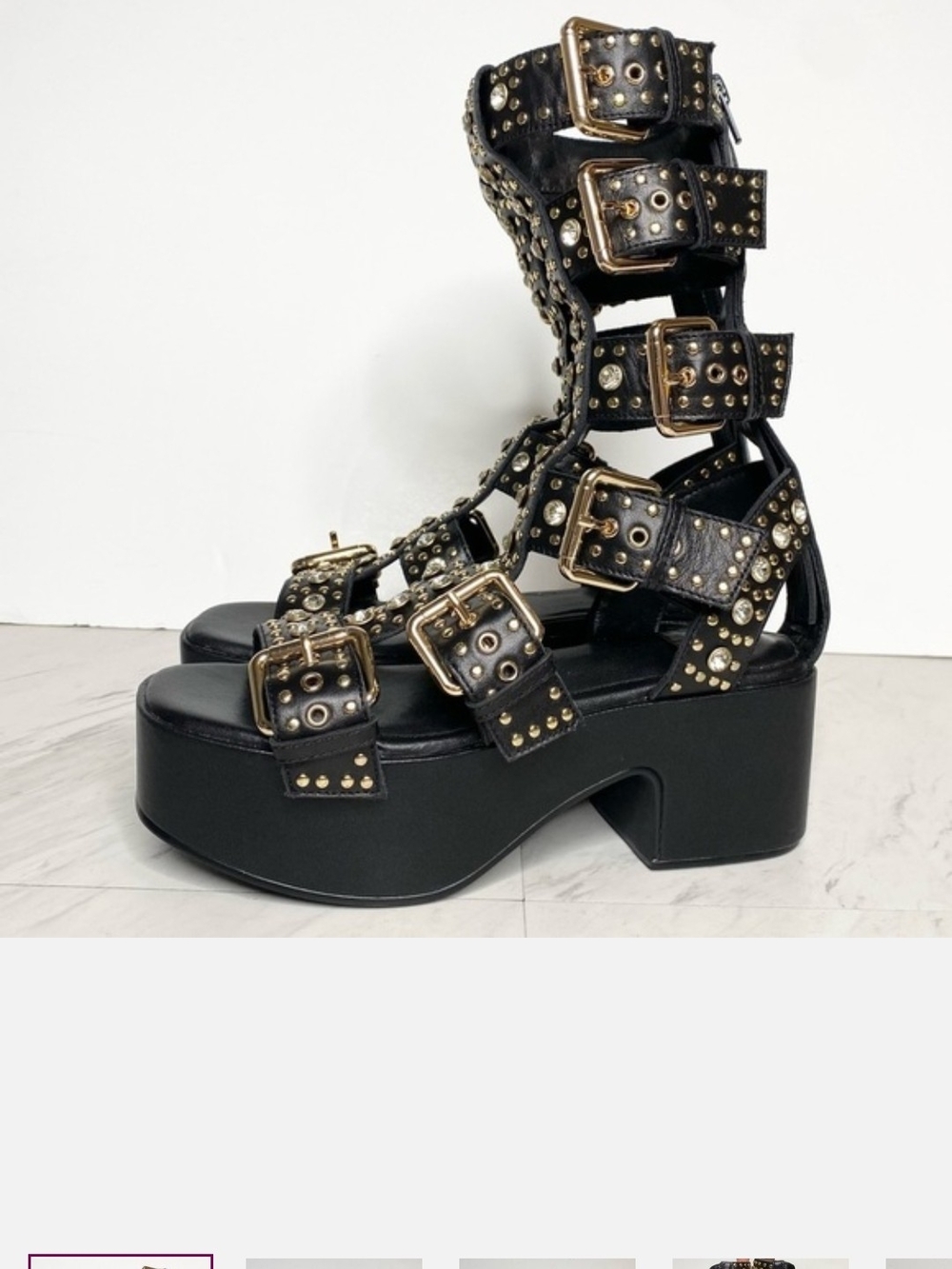 Jeffrey Campbell Nwot Black Platform Gladiator Sandals with Gold Buckles - Picture 5 of 17